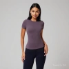 A purple short-sleeved T-shirt for women made of mulberry silk, a loose Korean-style top details Picture